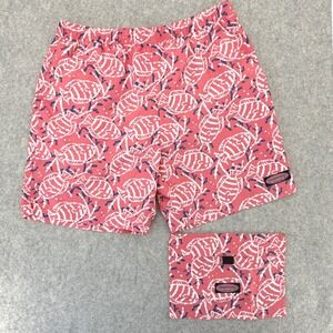 Vineyard Vines Men's Pink Fish Print Swim Trunks Board Shorts & Accessory Bag M